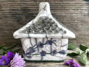 Lavender cottage, raku ceramic spirit house | fairie cottage shrine