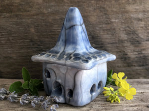 Sky wizard's house, raku spirit & fairie cottage ceramic sculpture