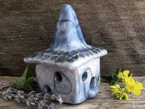 Sky wizard's house, raku spirit & fairie cottage ceramic sculpture