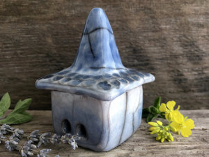 Sky wizard's house, raku spirit & fairie cottage ceramic sculpture