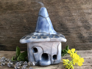 Sky wizard's house, raku spirit & fairie cottage ceramic sculpture