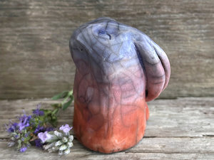 Gentle dawn rabbit kami spirit guardian sculpture | Shinto shamanism raku bunny figure