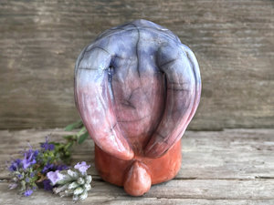 Gentle dawn rabbit kami spirit guardian sculpture | Shinto shamanism raku bunny figure