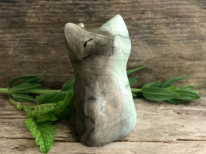 Earth & water spirit fox kami kitsune raku sculpture | Shamanism, Shinto Inari Okami shrine statue | Protection, guardian, rewilding