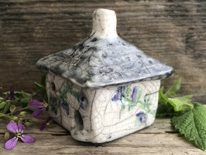 Violet cottage, raku spirit house, kurinuki ceramic | Shinto shrine, pagan altar, shamanism | witch, incense, magical, fairy