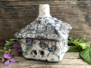 Violet cottage, raku spirit house, kurinuki ceramic | Shinto shrine, pagan altar, shamanism | witch, incense, magical, fairy