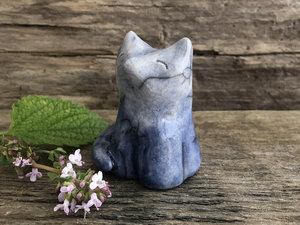 Moon-gazing fox kitsune raku sculpture | Shinto Inari Okami, Shamanism, pagan, kamidana shrine | healing, full moon, protection, rewilding