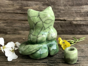 Spirit of the wood kitsune fox spirit kami raku statue | Inari Okami Shinto kamidana shrine sculpture, shamanism paganism | protection