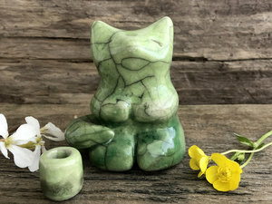 Spirit of the wood kitsune fox spirit kami raku statue | Inari Okami Shinto kamidana shrine sculpture, shamanism paganism | protection