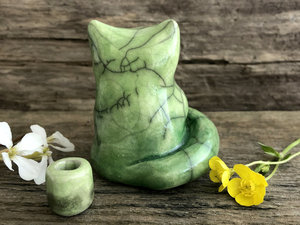 Spirit of the wood kitsune fox spirit kami raku statue | Inari Okami Shinto kamidana shrine sculpture, shamanism paganism | protection