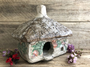 Poppy cottage, raku spirit house, kurinuki ceramic | Shinto shrine, pagan, shamanism | witch, incense burner, magical, fairy
