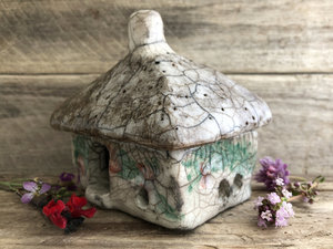 Poppy cottage, raku spirit house, kurinuki ceramic | Shinto shrine, pagan, shamanism | witch, incense burner, magical, fairy