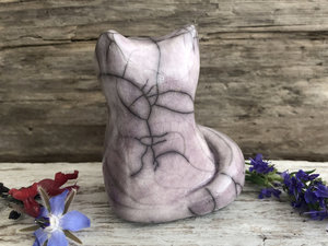 Gentle, magical kitsune fox kami nature spirit raku statue | Shinto kamidana shrine sculpture Inari Okami | shamanism, protection, guardian