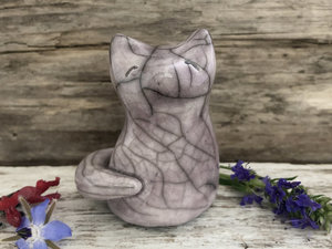 Gentle, magical kitsune fox kami nature spirit raku statue | Shinto kamidana shrine sculpture Inari Okami | shamanism, protection, guardian