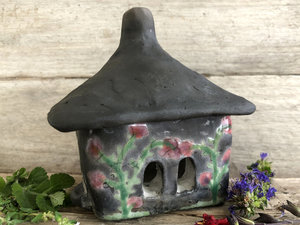 Violet cottage, raku spirit house, kurinuki ceramic | Shinto shrine, pagan altar, shamanism | witch, incense, magical, fairy