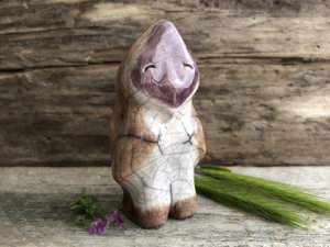 Bird shaman kami spirit, nature elemental raku sculpture | Shinto kamidana shrine, paganism shamanism | rewilding, guardian, protection