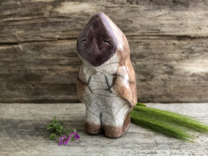 Bird shaman kami spirit, nature elemental raku sculpture | Shinto kamidana shrine, paganism shamanism | rewilding, guardian, protection
