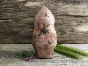 Bird shaman kami spirit, nature elemental raku sculpture | Shinto kamidana shrine, paganism shamanism | rewilding, guardian, protection