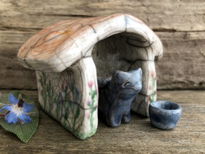 Little kitsune fox nature spirit kami shrine | Inari Shinto kamidana, shamanism, pagan altar raku guardian sculpture | protection, rewilding