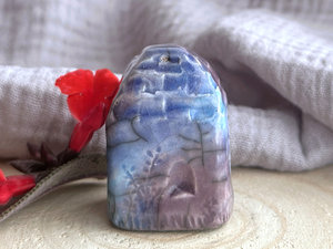 Tiny winter woodland fairie cottage | raku ceramic spirit house sculpture