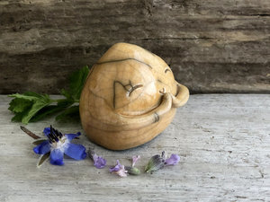 Sunny Jizo joy raku statue | Shinto Buddhist sculpture for kamidana shrine | protection, guardian, grief, loss