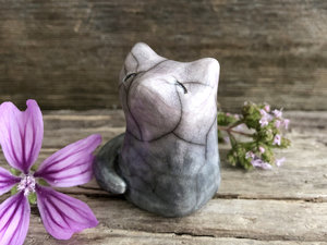 Gentle star & moon kitsune fox kami nature spirit raku statue | Shinto kamidana shrine sculpture Inari | shamanism, protection, guardian