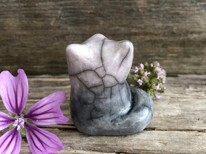 Gentle star & moon kitsune fox kami nature spirit raku statue | Shinto kamidana shrine sculpture Inari | shamanism, protection, guardian