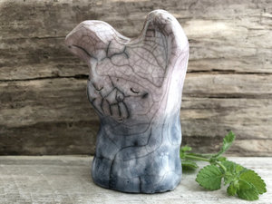 Sleepy moonlight bunny creature of serenity | Shinto kamidana shrine raku sculpture, shamanism paganism | guardian, contentment