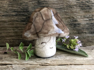 Mushroom kami nature spirit | autumn fall goblincore gnomecore raku sculpture decoration | pagan altar, nature table, Shinto shrine