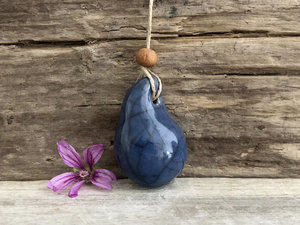 Calming worry pendant w/ sandalwood (blue) in raku ceramic | adjustable eco flax cord | stress talisman, fidget, sensory jewellery