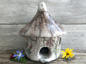 Garden cottage, raku spirit and fairie house ceramic sculpture