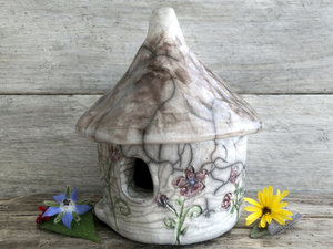 Garden cottage, raku spirit and fairie house ceramic sculpture
