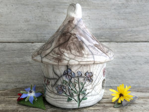 Garden cottage, raku spirit and fairie house ceramic sculpture