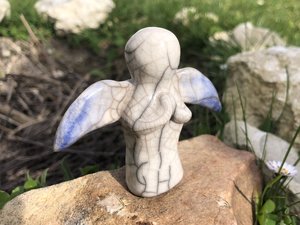 Angel guide raku statue of peace, spirit of hope, being of transcendence sculpture | recovery, shamanism, pagan, Shinto shrine