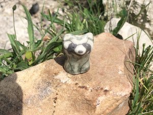 Tanuki spirit raccoon dog raku statue | Shinto kamidana shrine, shamanism, pagan altar | animal guide sculpture, totem, rewilding