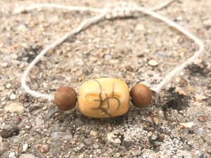 Jizo yellow bead raku talisman bracelet with sandalwood & adjustable eco hemp
