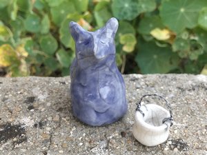 Kitsune fox moon spirit kami raku statue | Inari Okami Shinto kamidana shrine sculpture, shamanism pagan | protection, fertility, rewilding