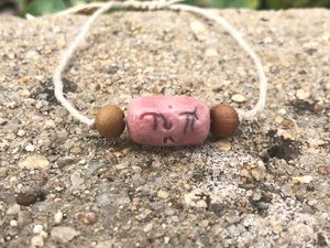 Jizo pink bead raku talisman bracelet with sandalwood and adjustable eco hemp | Shinto jewellery, protection, grief, loss, bereavement gift