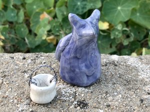 Kitsune fox moon spirit kami raku statue | Inari Okami Shinto kamidana shrine sculpture, shamanism pagan | protection, fertility, rewilding