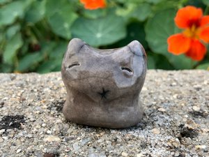 Earthy kitsune fox nature spirit kami raku sculpture | Inari Okami Shinto kamidana shrine shamanism pagan | protection, rewilding