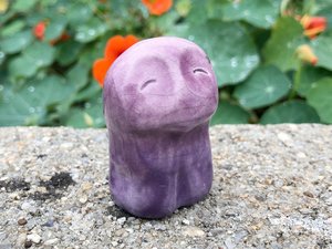 Raku ceramic elemental kami spirit of sunrise and sunset, glazed in pale purple and mauve. Lovely guardian nature spirit for Shinto kamidana shrine, shamanism, or rewilding.