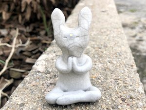 Hare goddess kami spirit raku statue | Shinto kamidana shrine, pagan altar, shamanism | usagi totem, fertility, rabbit sculpture