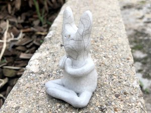 Hare goddess kami spirit raku statue | Shinto kamidana shrine, pagan altar, shamanism | usagi totem, fertility, rabbit sculpture