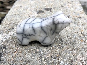 White bear nature spirit raku sculpture | Shinto, shamanism, pagan for altar or kamidana shrine | animal guide, polar bear, totem