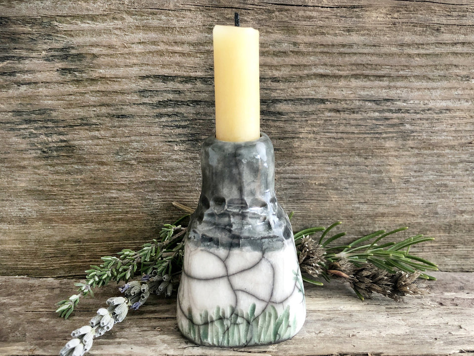 Lavender cottage sculpture, candlestick spirit & fairie house | cosy decor