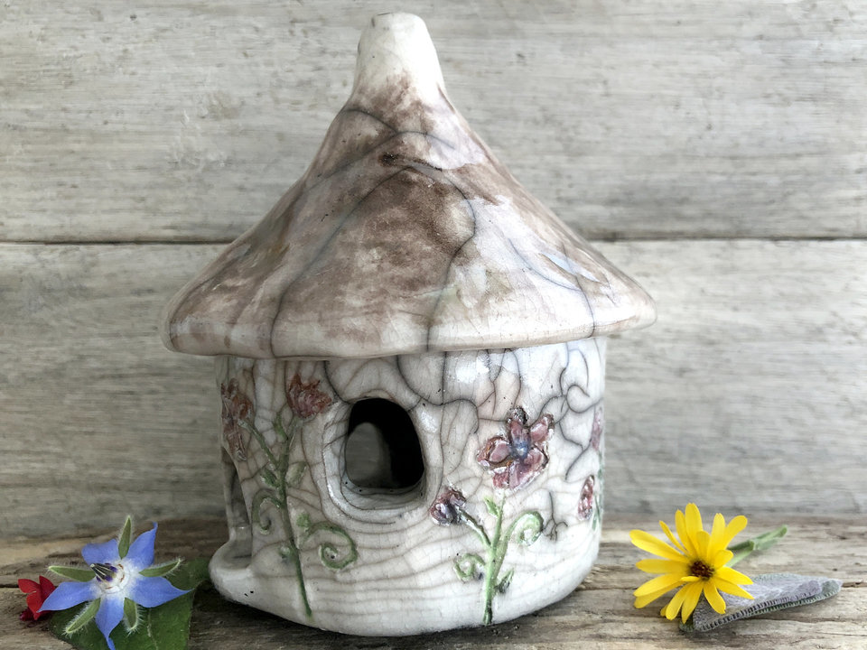 Garden cottage, raku spirit house, kurinuki ceramic | Shinto shrine, pagan altar, shamanism | incense, magic, fairycore, cottagecore, rustic