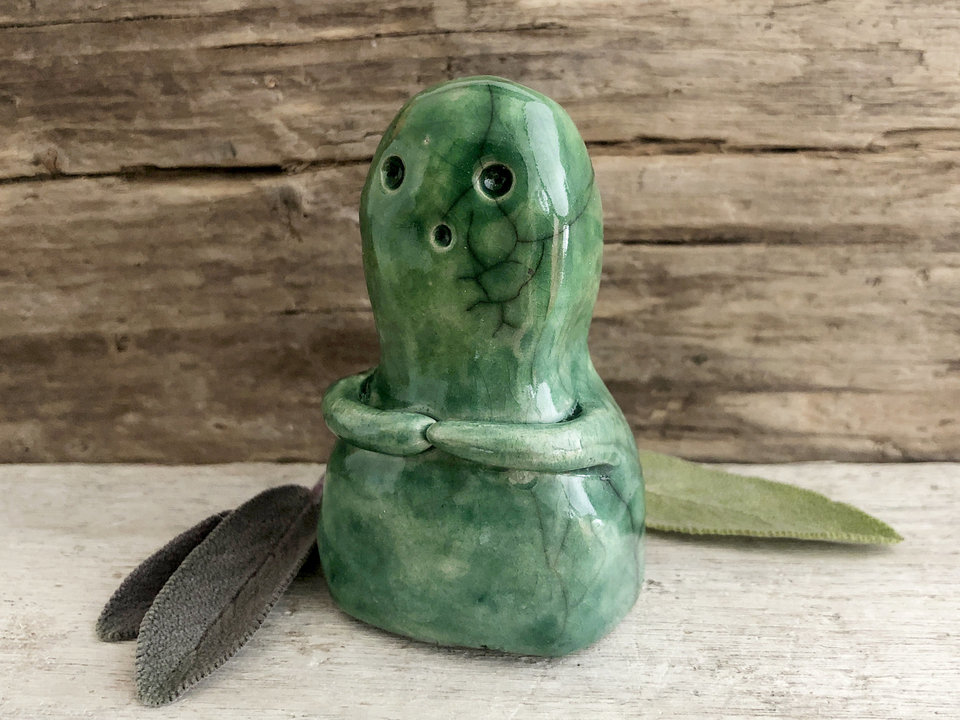 Tall kodama kawaii nature & tree spirit kami raku sculpture | Shinto kamidana shrine statue, Shamanism, paganism, guardian, protection