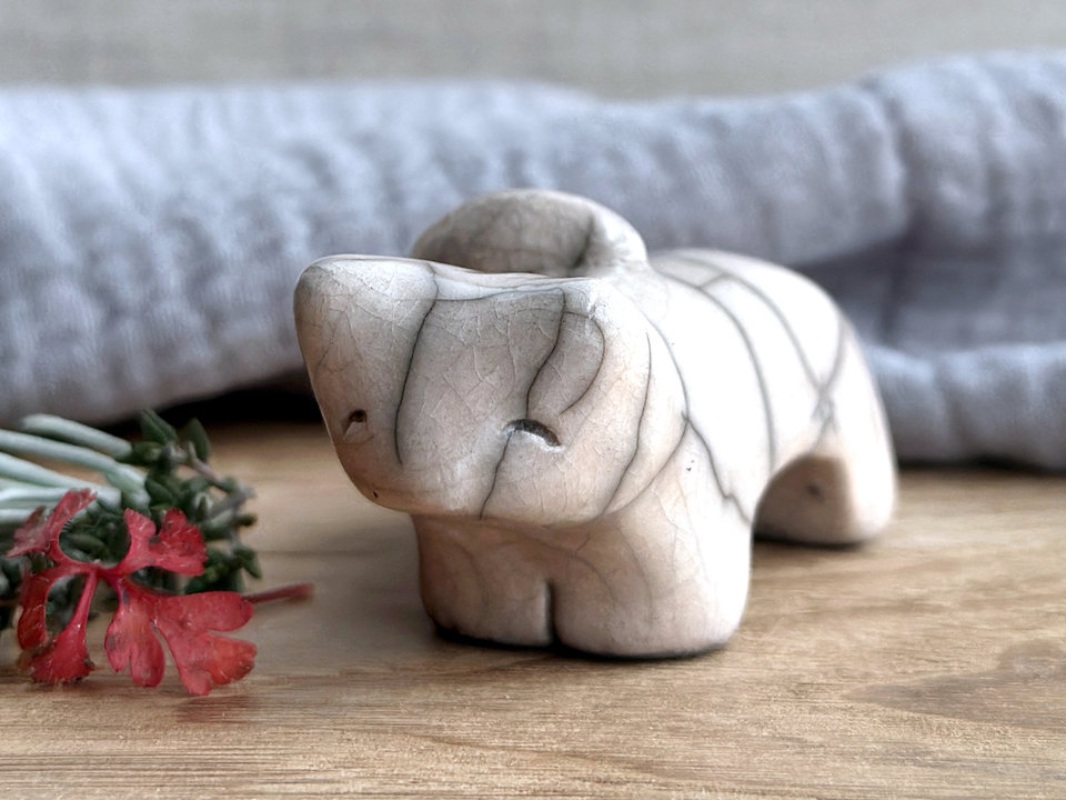 Gentle kitsune fox kami nature spirit raku statue | Shinto shamanism sculpture