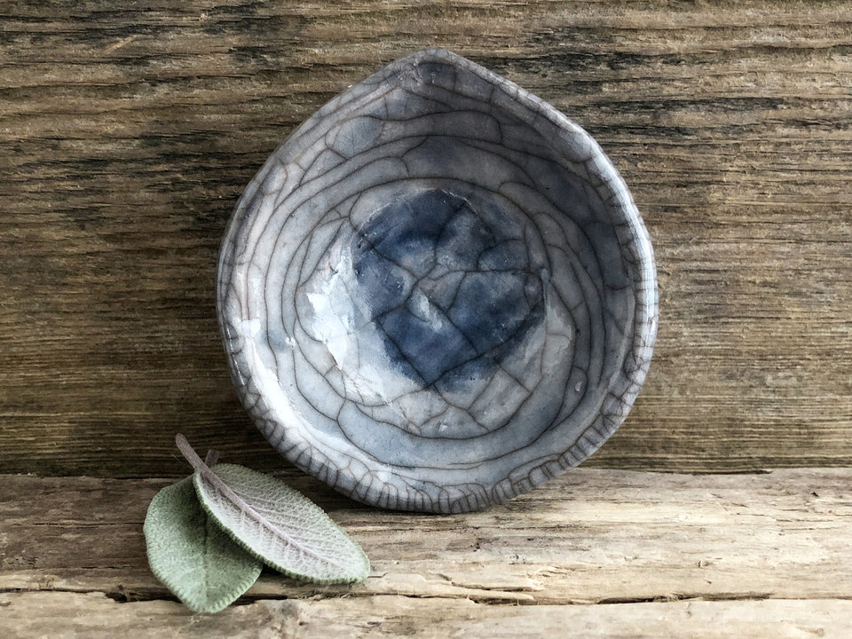 Small raku offering bowl in blue & grey for prayer, shrine, altar, ceremony, wishing | Shinto shrine, shamanism, pagan altar, spiritual gift