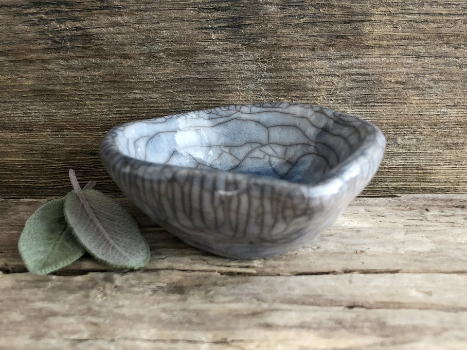 Small raku offering bowl in blue & grey for prayer, shrine, altar, ceremony, wishing | Shinto shrine, shamanism, pagan altar, spiritual gift